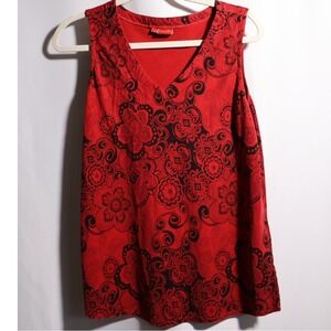 VTG Tianello Red Black Floral V-Neck Tank Top Tencel Rayon S USA Whimsigoth Y2K